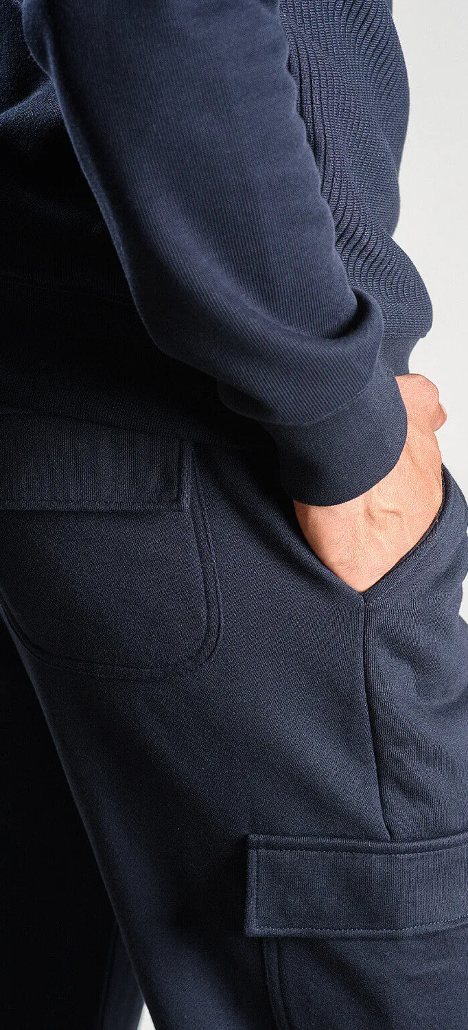 Alain Delon Pantaloni Tuta Blu Scuro Tasche Slim