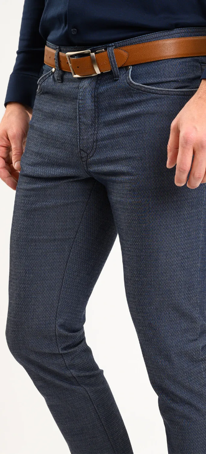 Alain Delon pantaloni grigio-blu fantasia slim fit