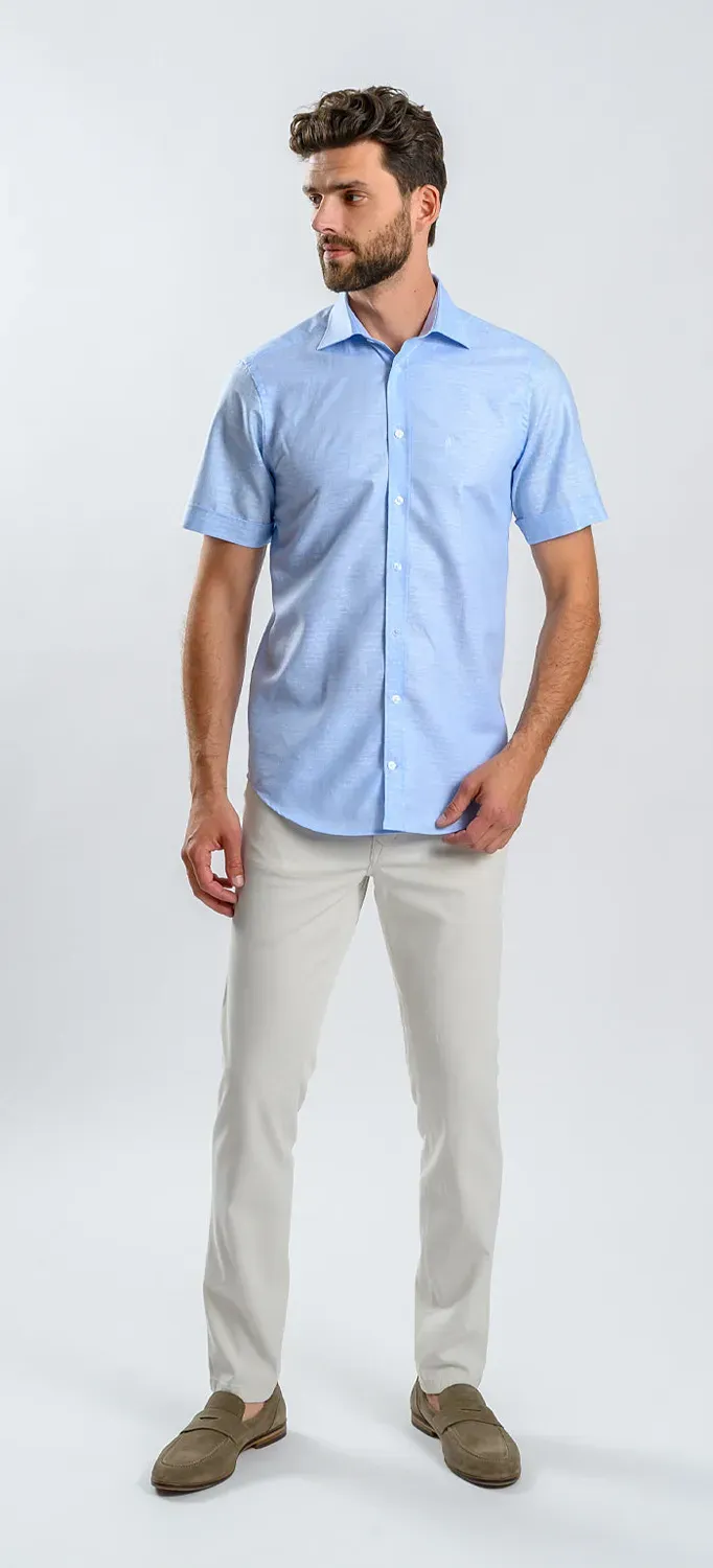 Alain Delon camicia manica corta extra slim azzurra lino