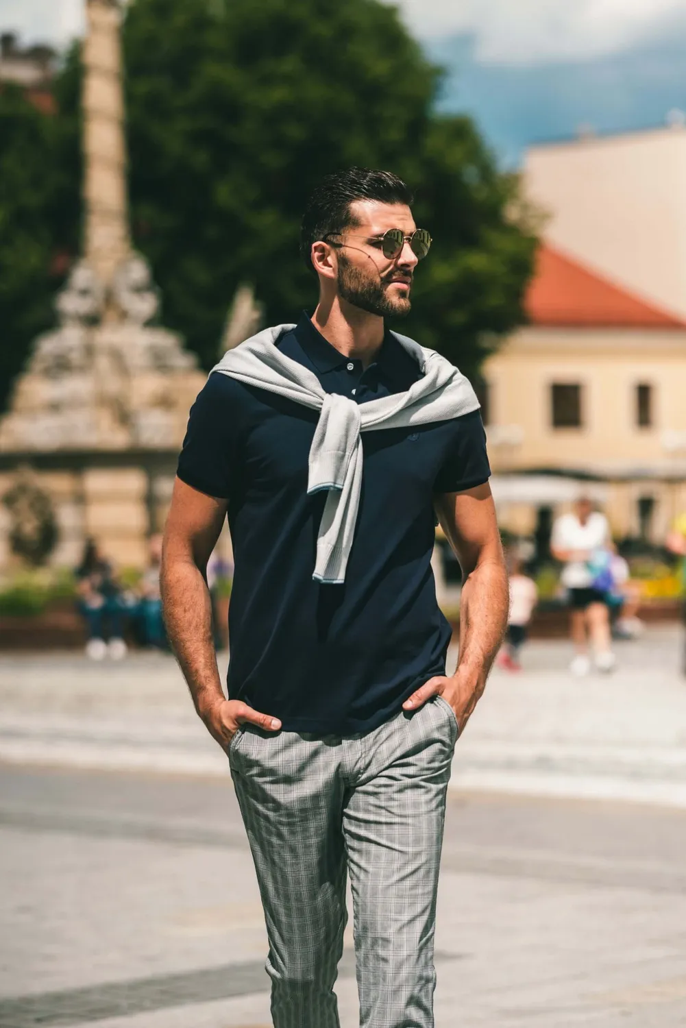 Alain Delon Slim Fit pantalone quadri grigio marrone
