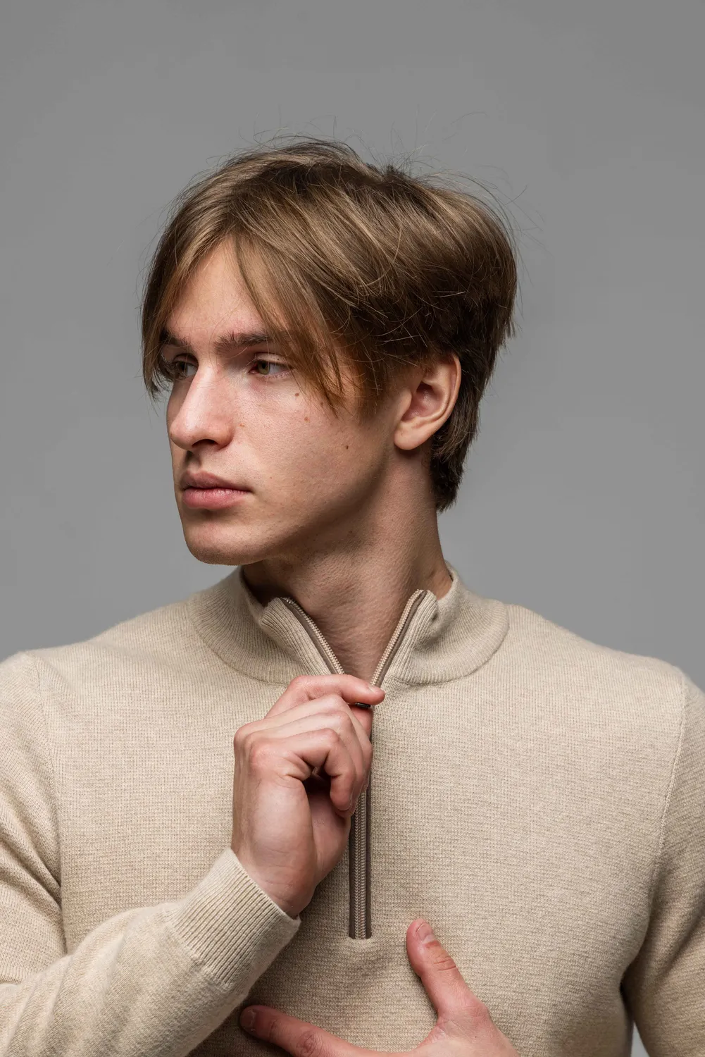 Alain Delon Maglione Beige Zip Cotone Cashmere