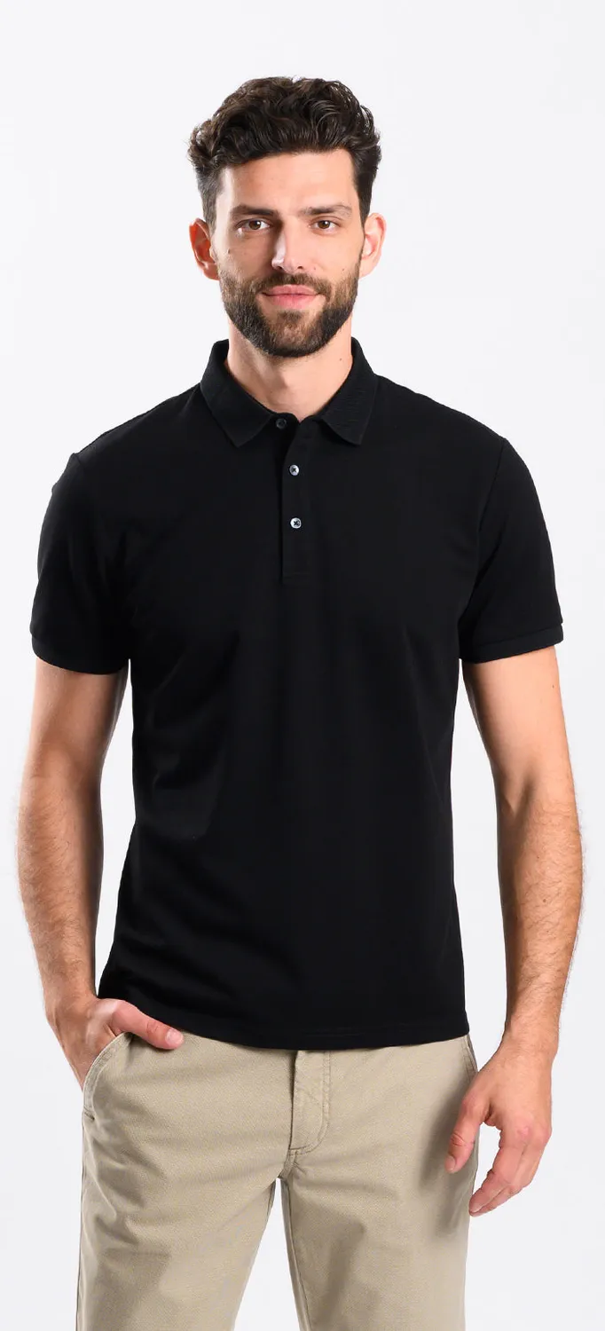 Alain Delon polo nera uomo slim fit in cotone