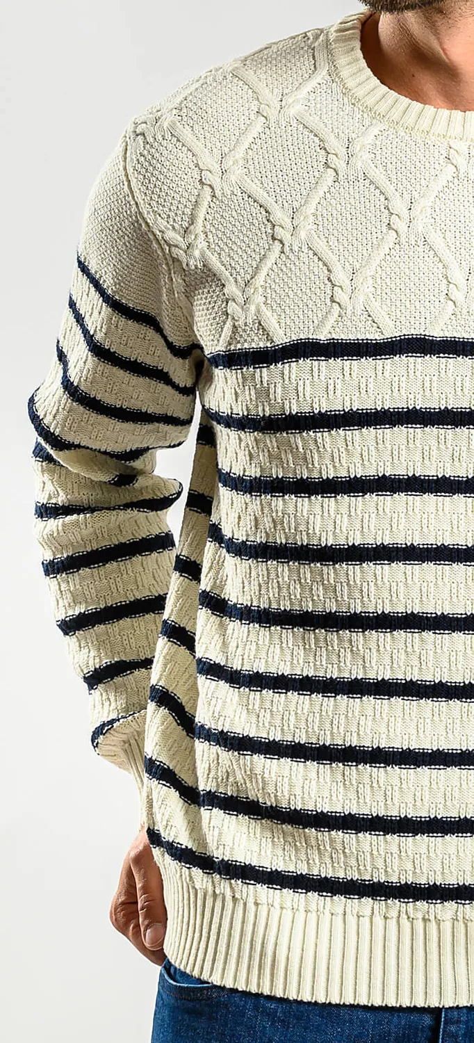 Alain Delon maglione lana merino beige a righe blu