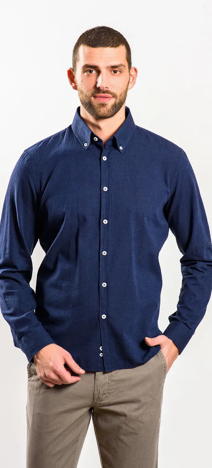 Alain Delon Camicia Extra Slim Lino Blu da Fuori