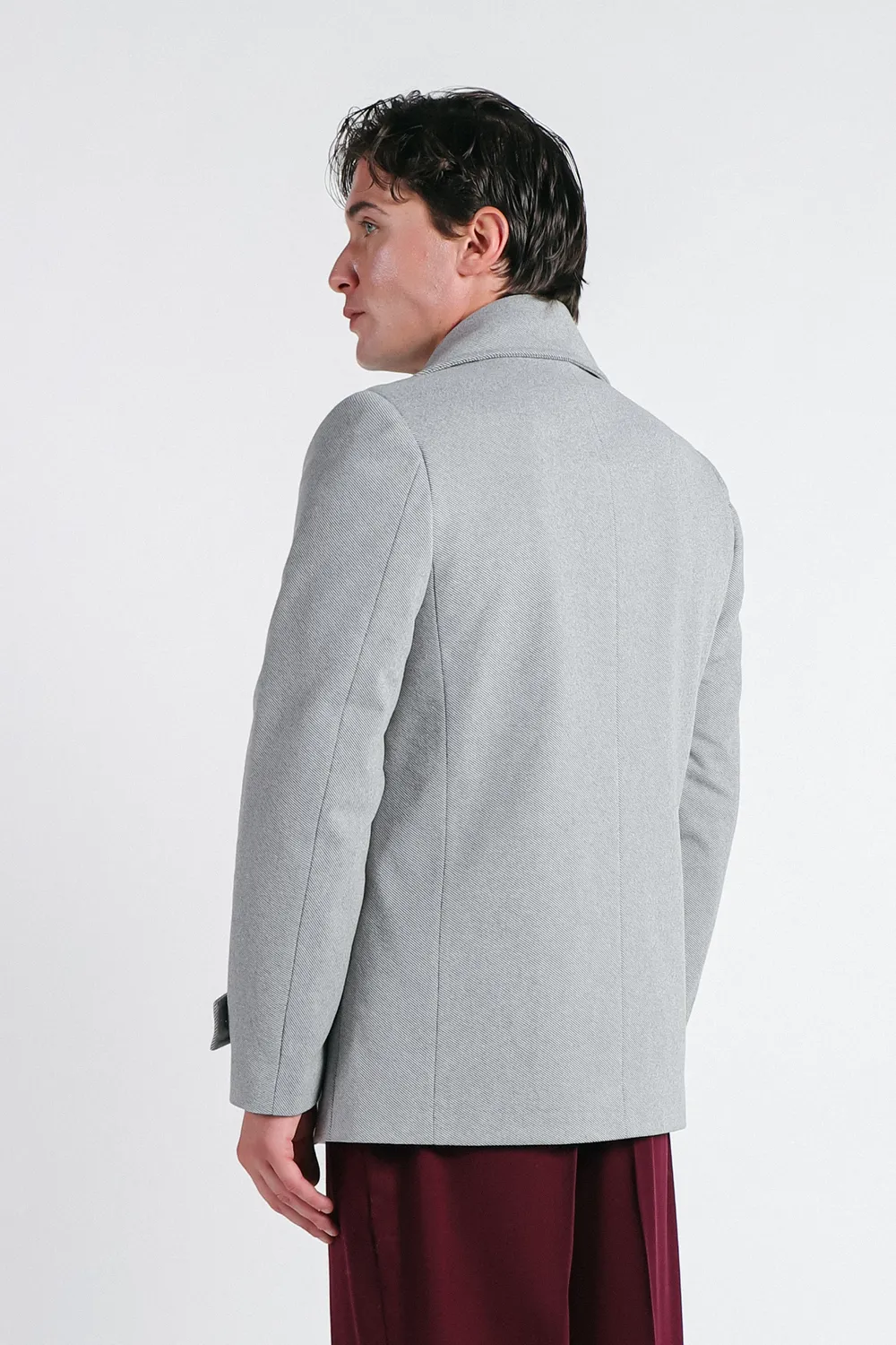 Sonny Bono Doppio Petto Cappotto Grigio Chiaro Bottoni Argento