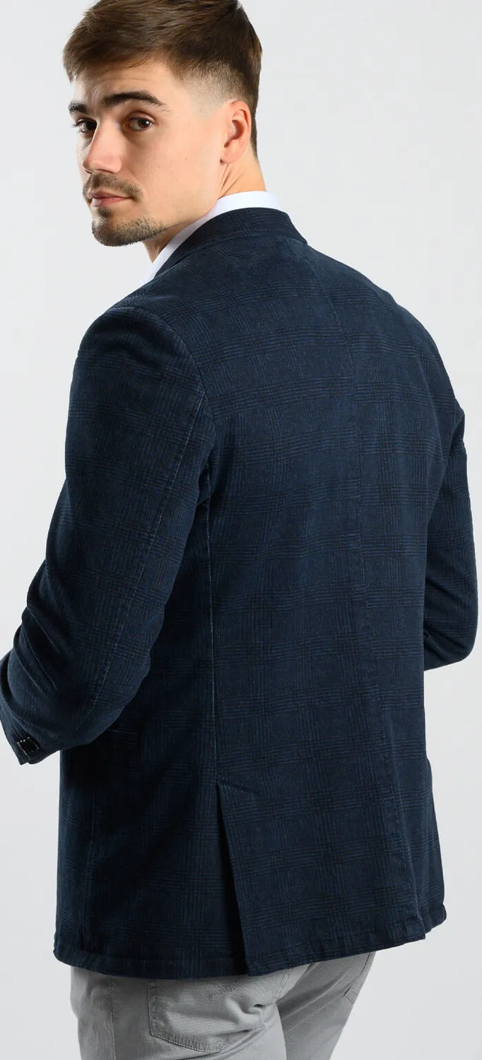 Alain Delon Giacca Quadri Blu giacca cotone elasticizzato