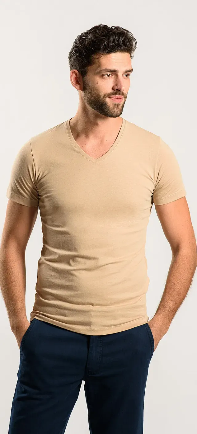 Alain Delon t-shirt scollo V color carne elasticizzata