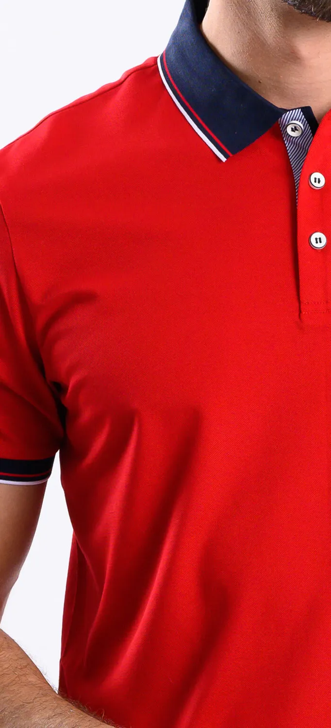 Alain Delon polo rossa colletto blu taschino slim
