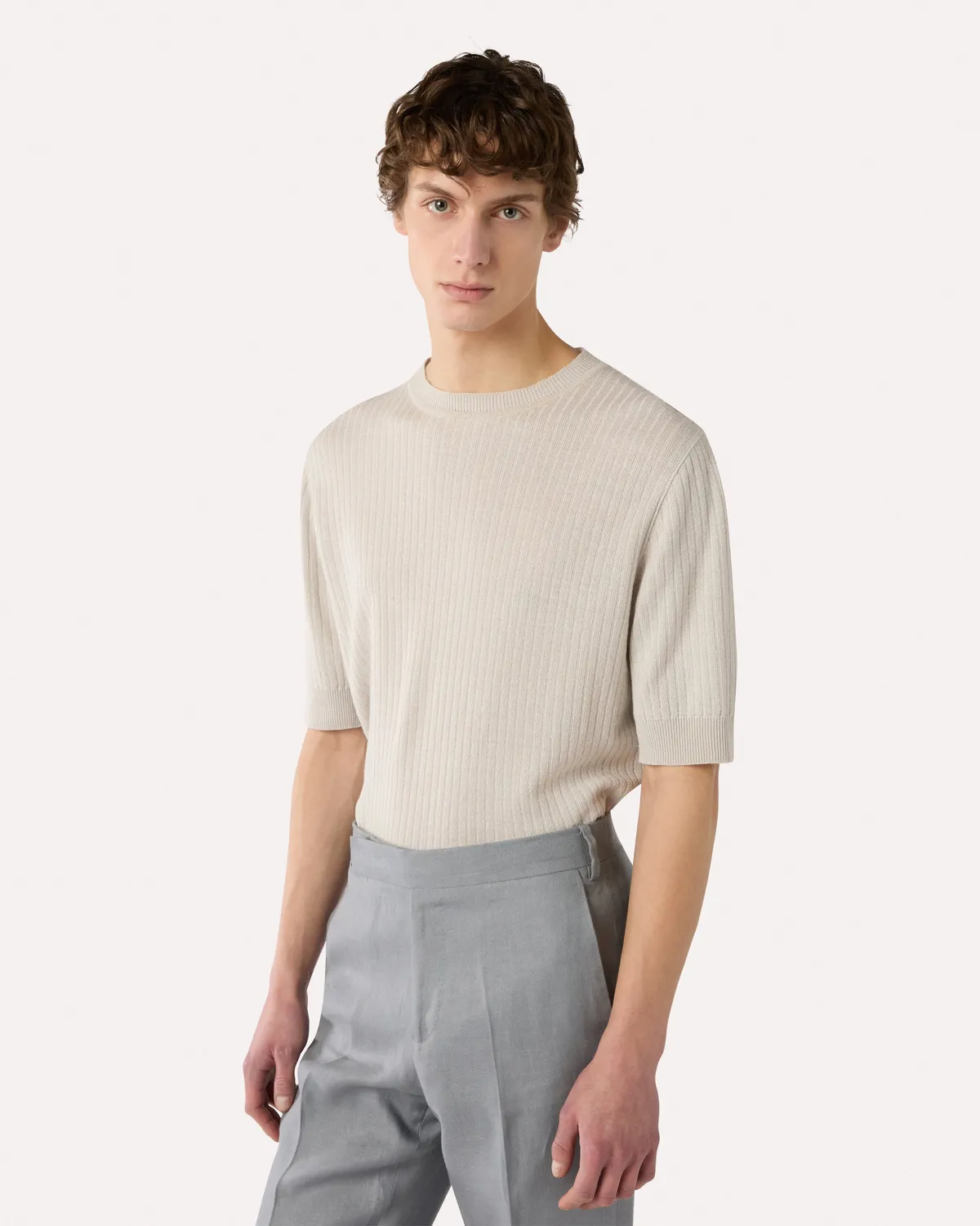 Lardini t-shirt avorio lino cotone manica corta