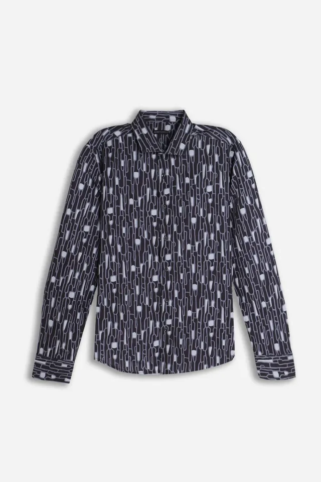Sonny Bono Camicia Stretch Fantasia Nero sagomata