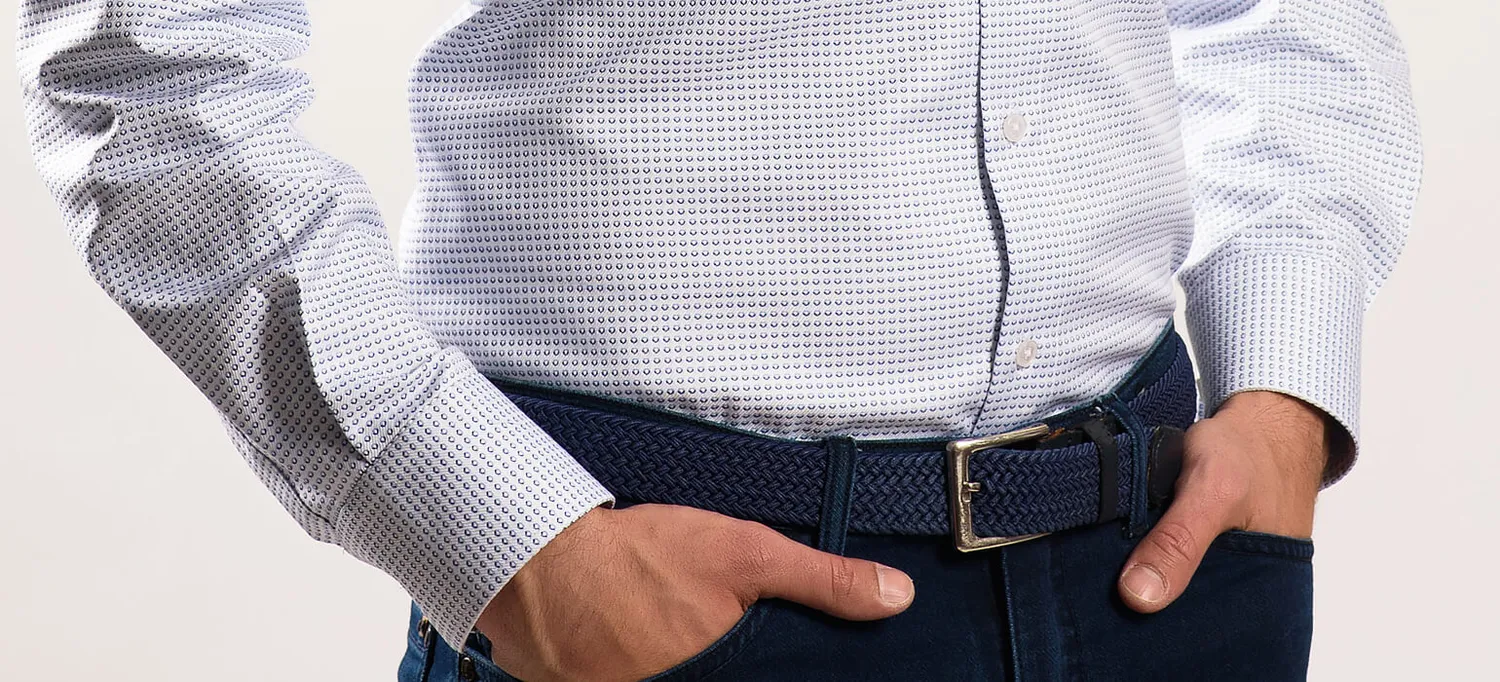 Alain Delon Camicia Slim Fit Bianca Fantasia Blu
