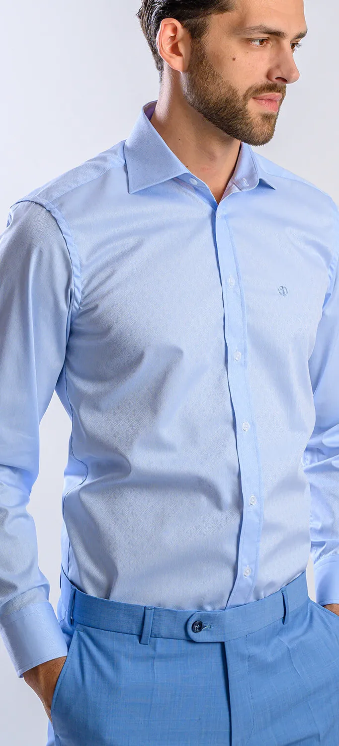 Alain Delon camicia extra slim blu micro fantasia cotone