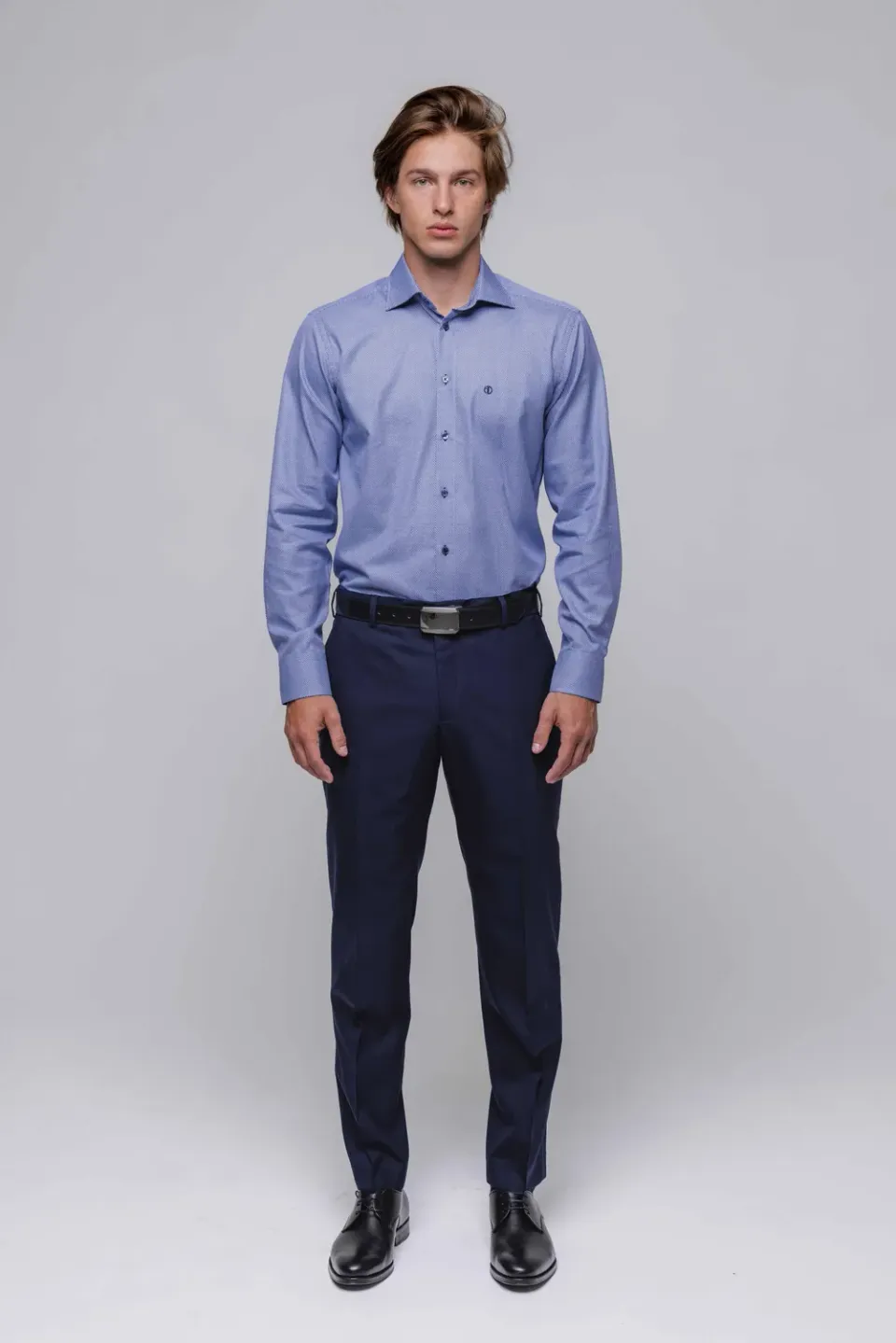 Alain Delon Extra Slim Fit camicia fantasia blu 40 cotone