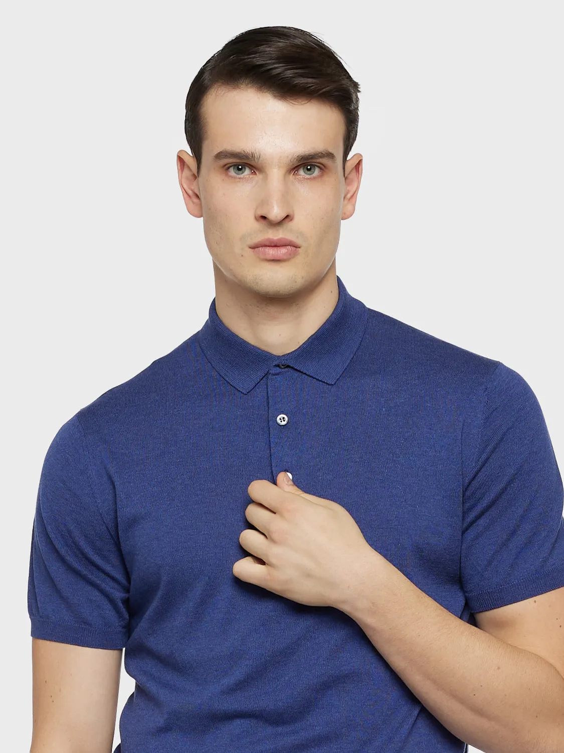 Caruso Polo Seta Cotone Blu Maniche Corte