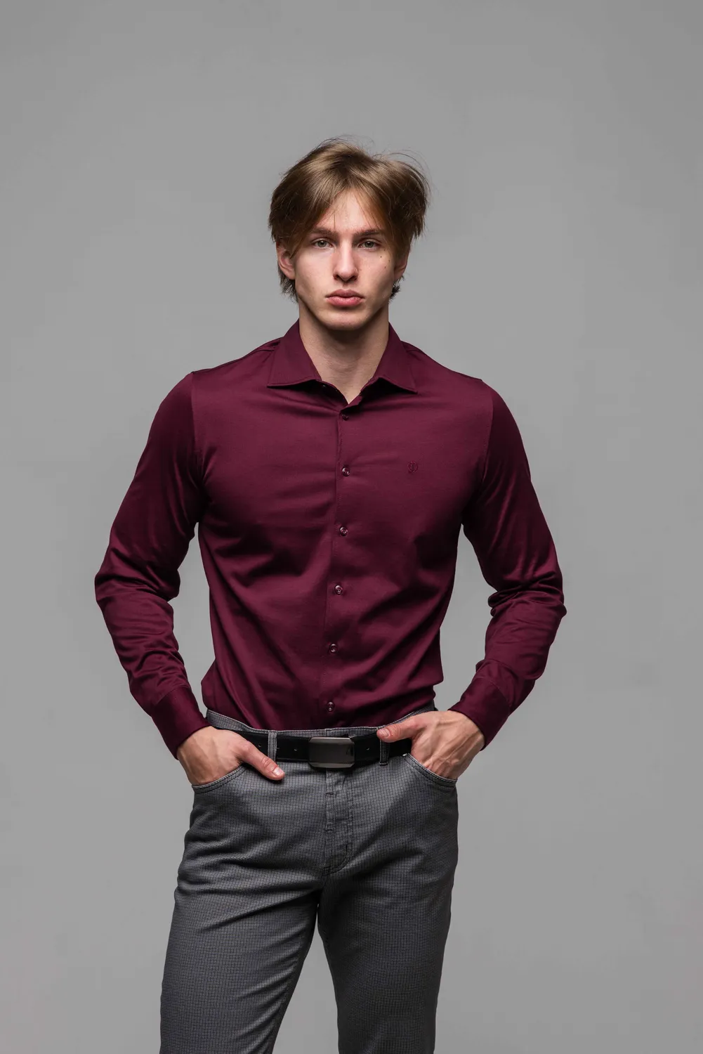 Alain Delon Camicia Extra Slim Stretch Bordeaux