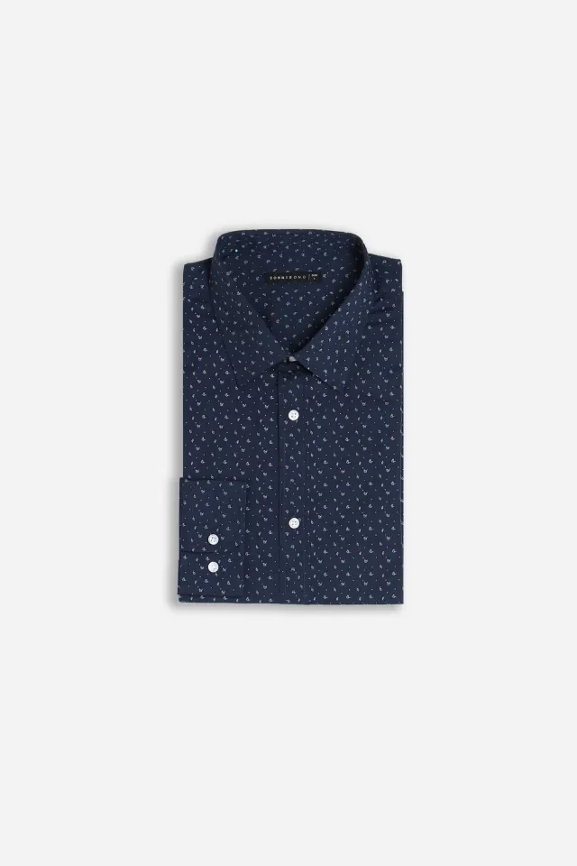 Sonny Bono camicia microfantasia blu poliestere cotone