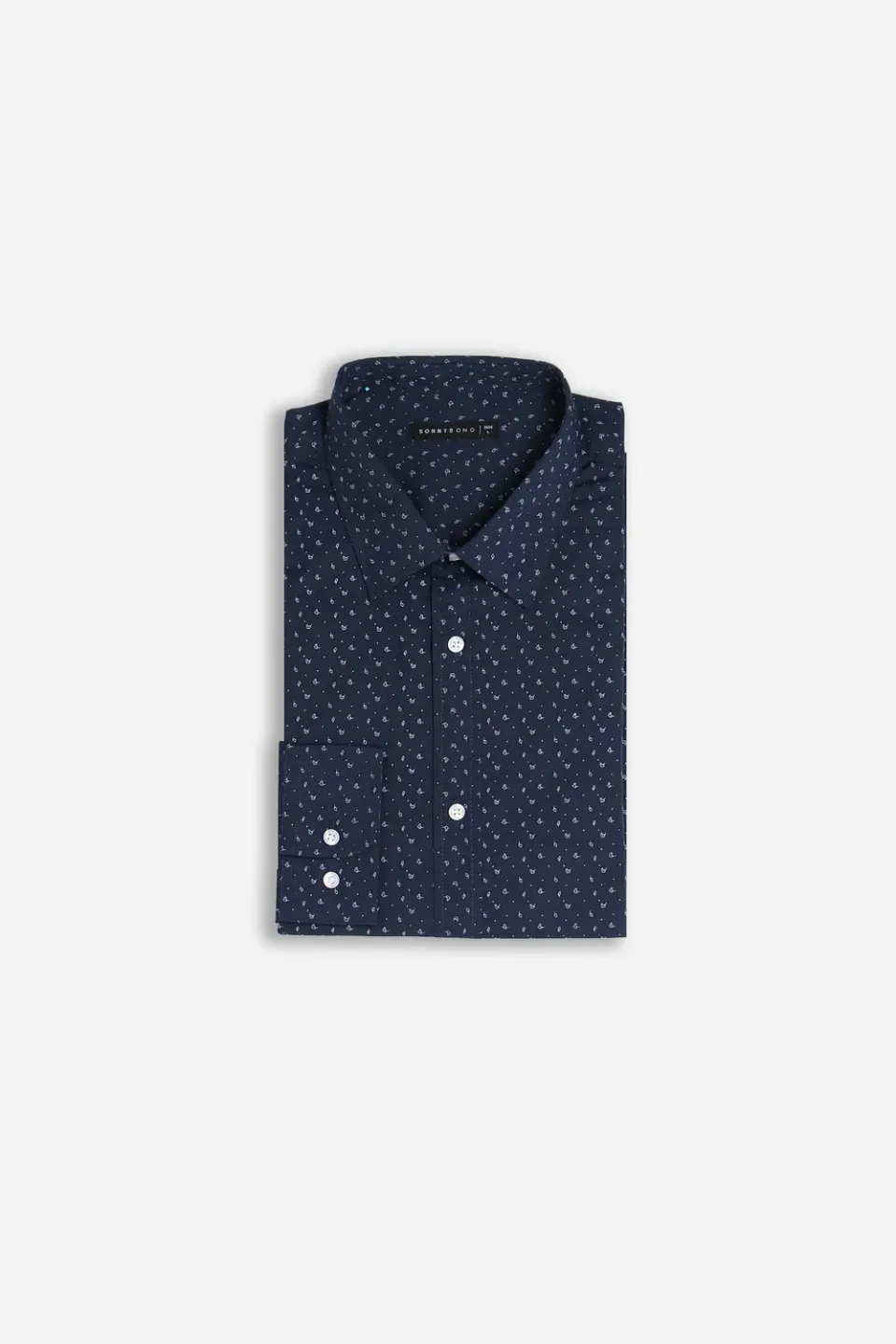 Sonny Bono camicia microfantasia blu poliestere cotone
