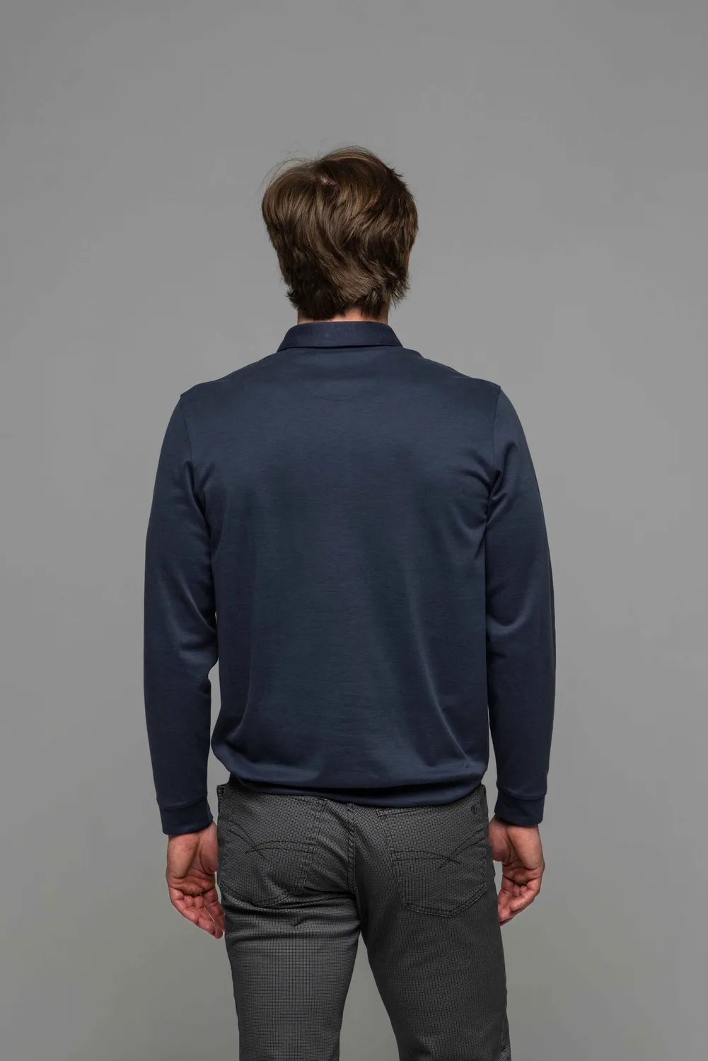 Alain Delon Polo Blu Manica Lunga Uomo Cotone