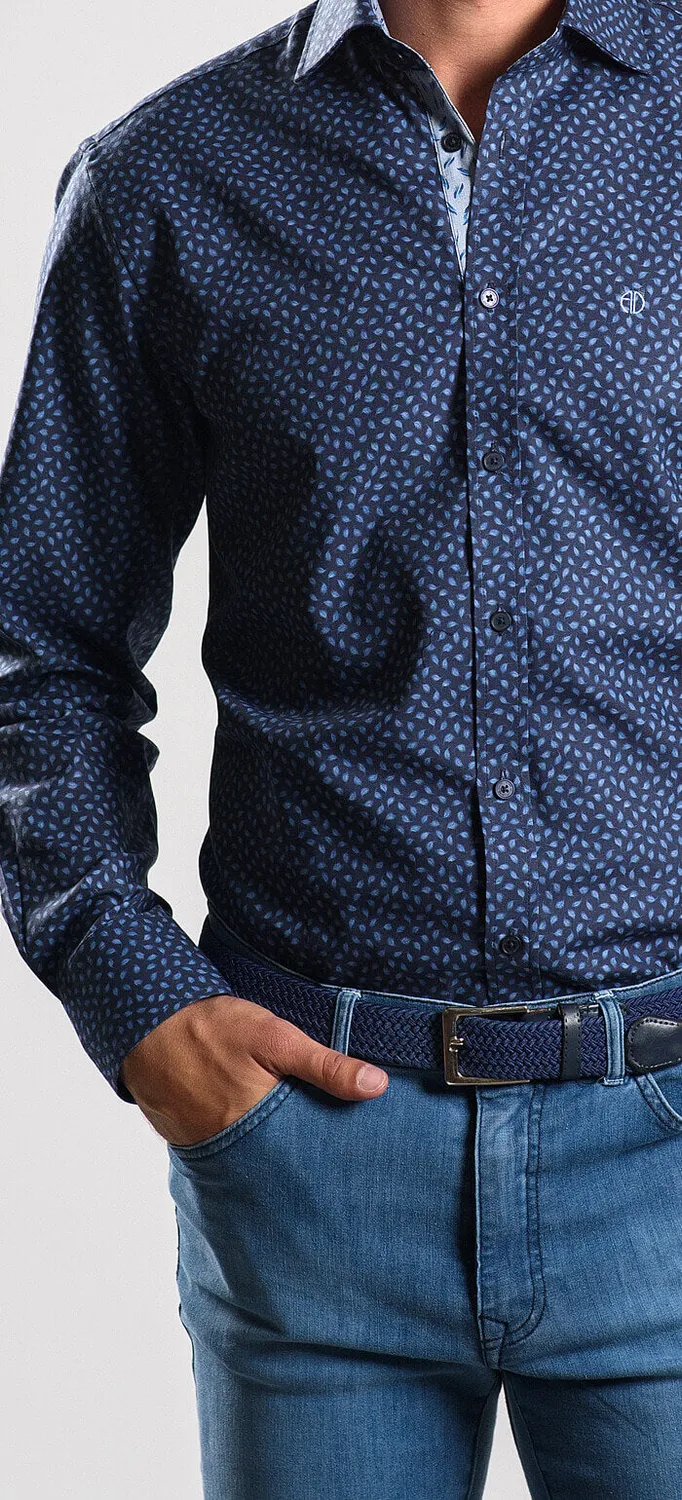 Alain Delon Slim Fit camicia blu notte fantasia cotone