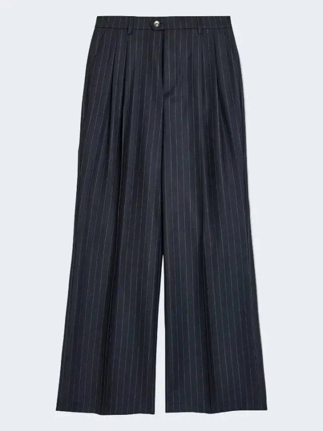 Sand 2603 Dori Pantaloni Gessati Blu Lana Larghi