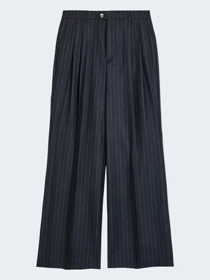 Sand 2603 Dori Pantaloni Gessati Blu Lana Larghi
