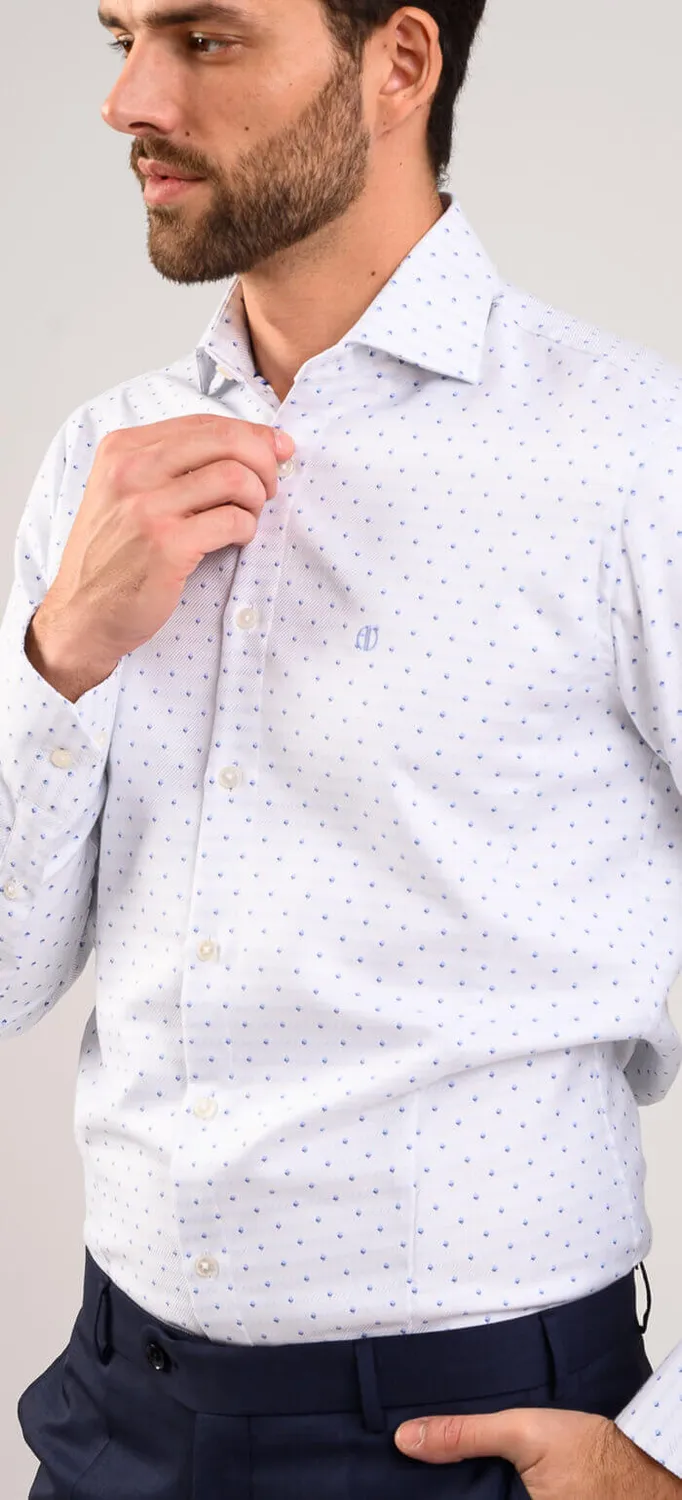 Alain Delon camicia bianca rombi blu extra slim fit