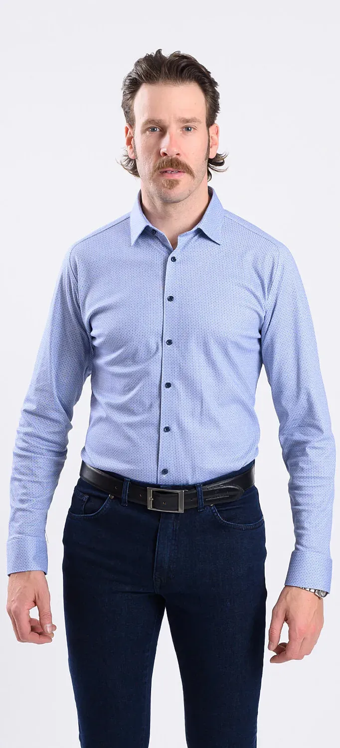 Alain Delon Extra Slim Fit camicia bianca fantasia blu XL stretch