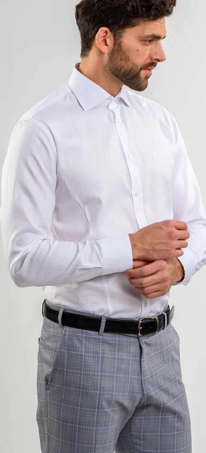 Alain Delon White Extra Slim camicia bianca a quadri 38 39