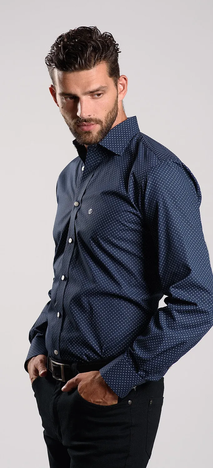 Alain Delon camicia Slim Fit blu fantasia cotone