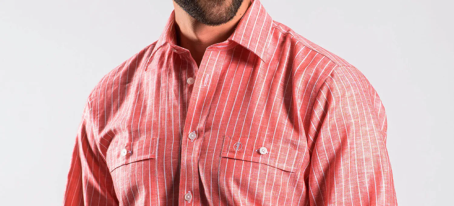 Alain Delon Camicia Rossa Lino Slim Fit Riga 41