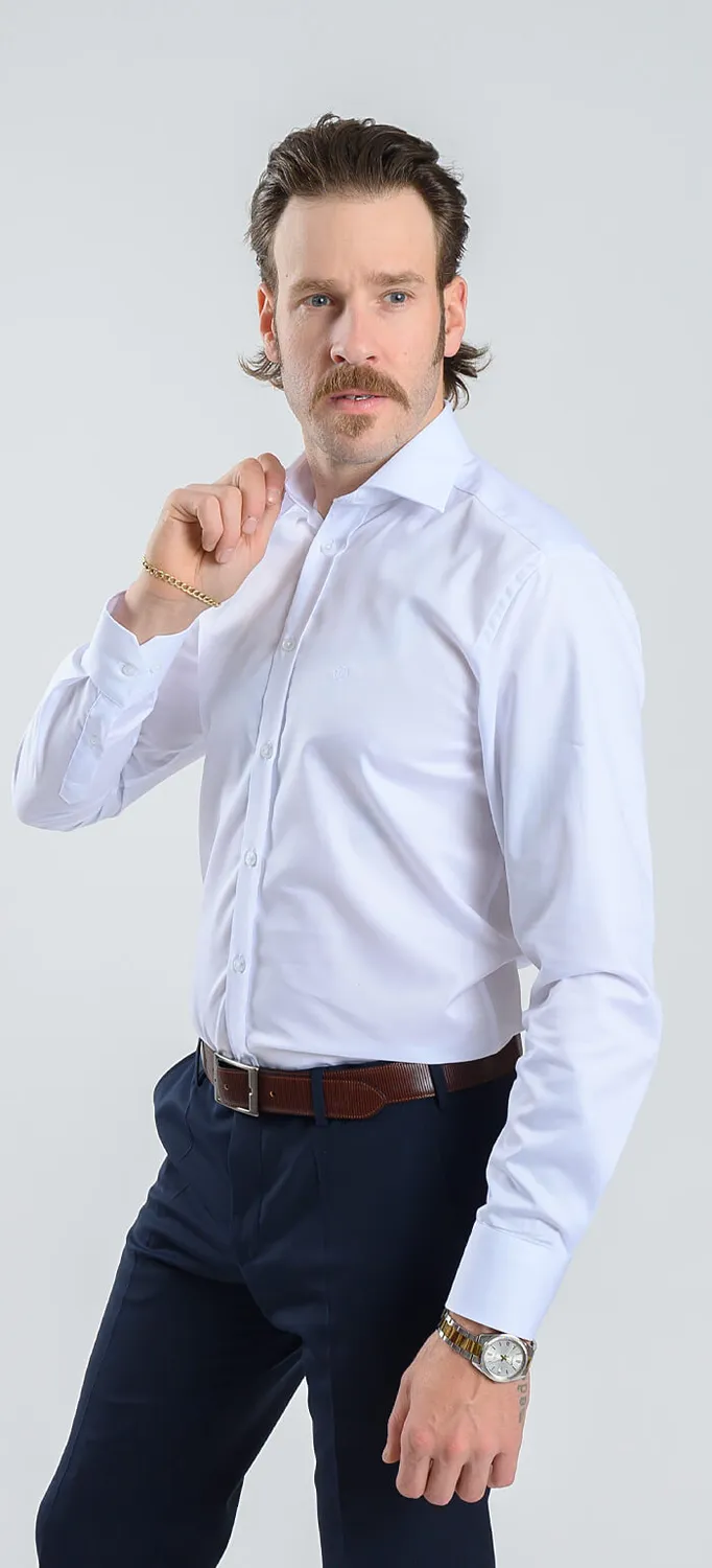 Alain Delon camicia extra slim bianca cotone Getzner