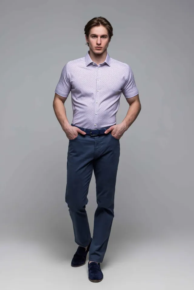 Alain Delon Extra Slim Fit camicia manica corta bianca fantasia