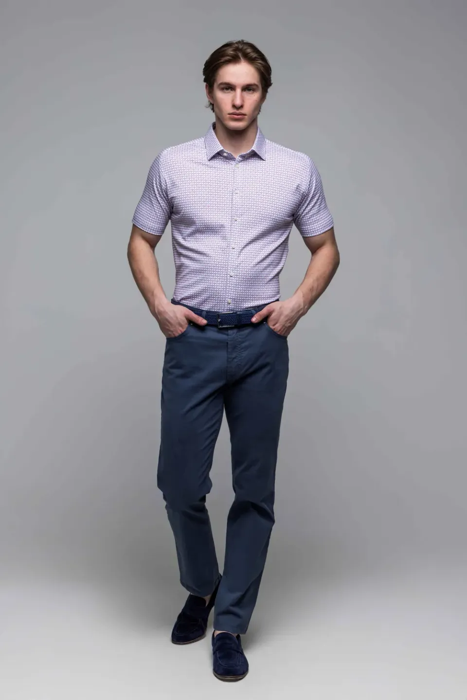 Alain Delon Extra Slim Fit camicia manica corta bianca fantasia