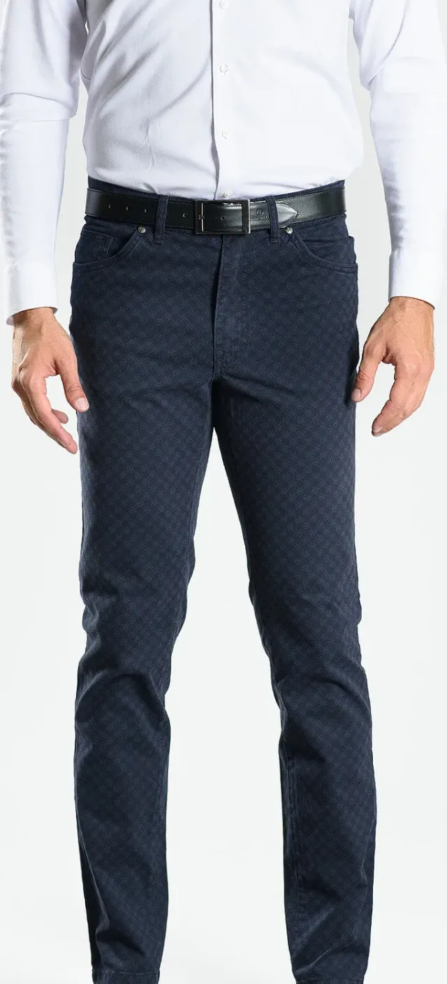 Alain Delon Pantaloni Slim Blu Navy Fantasia 35/32 elasticizzati