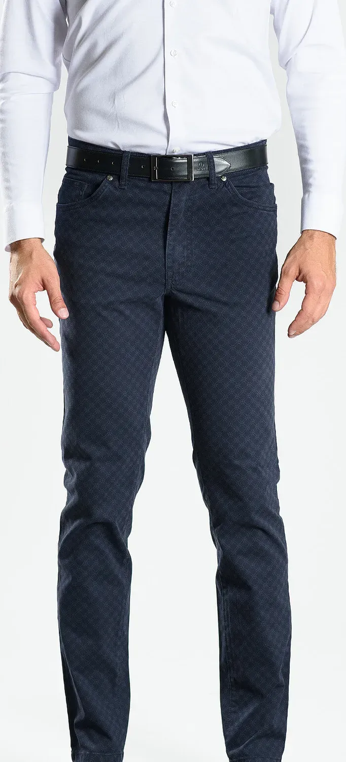 Alain Delon Pantaloni Slim Blu Navy Fantasia 35/32 elasticizzati