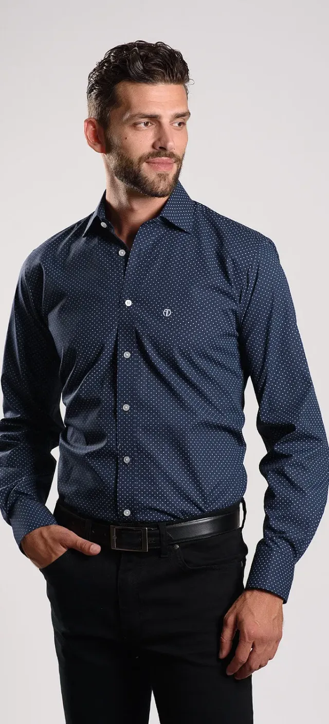Alain Delon camicia Slim Fit blu fantasia cotone