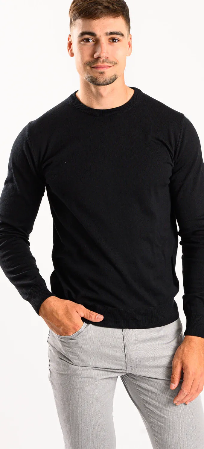 Alain Delon maglione nero girocollo cotone elasticizzato
