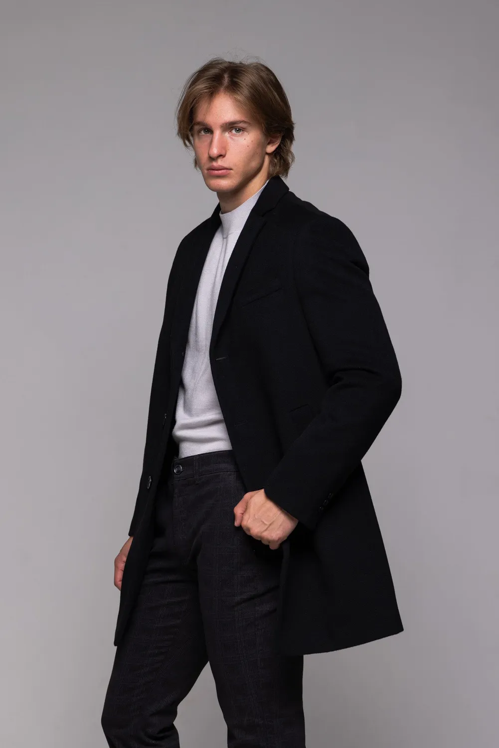 Alain Delon cappotto nero lana 50 con inserto staccabile