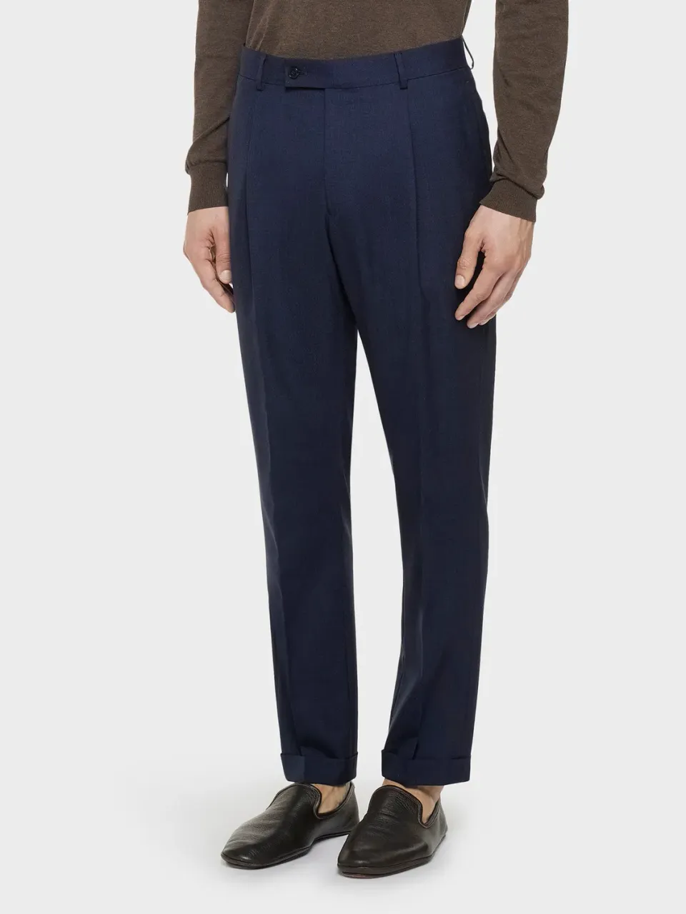 Caruso pantalone regular fit lana blu piega