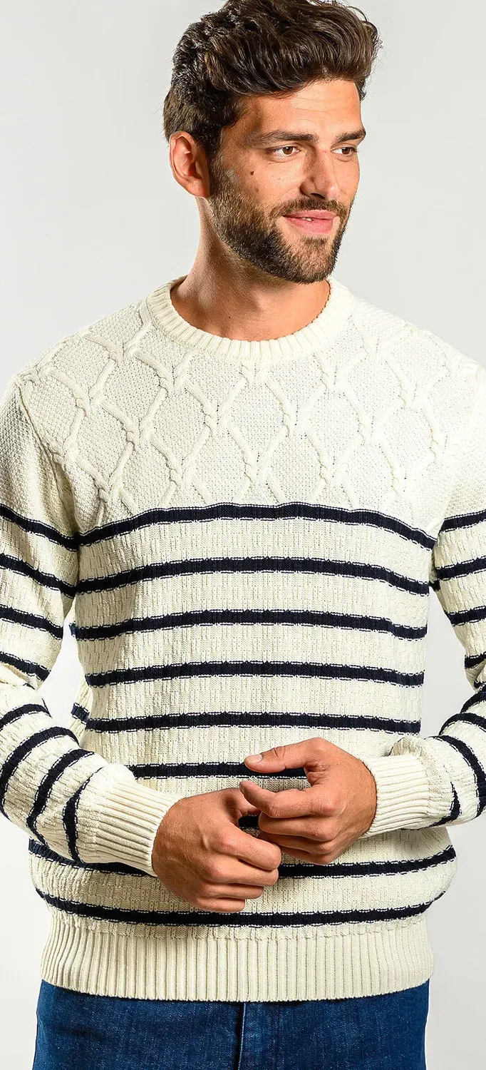 Alain Delon maglione lana merino beige a righe blu