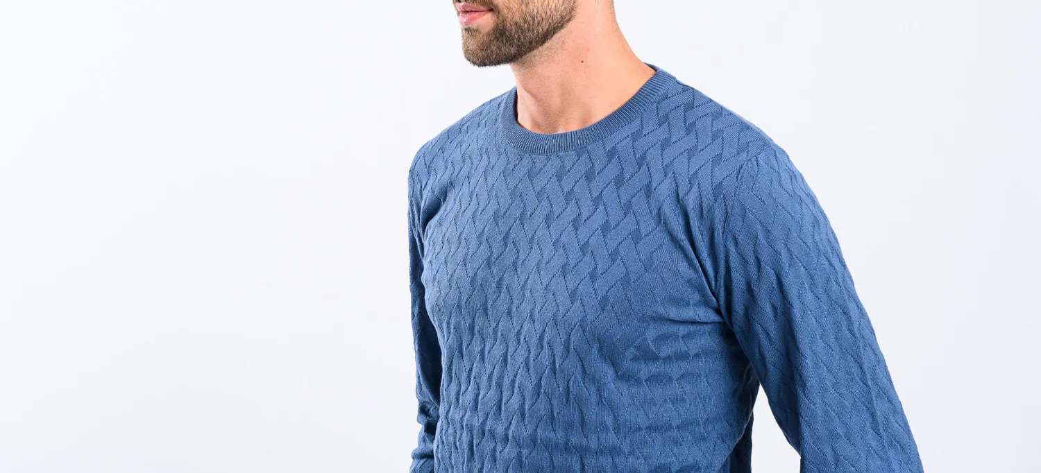 Alain Delon Maglione Blu in Cotone Slim Fit