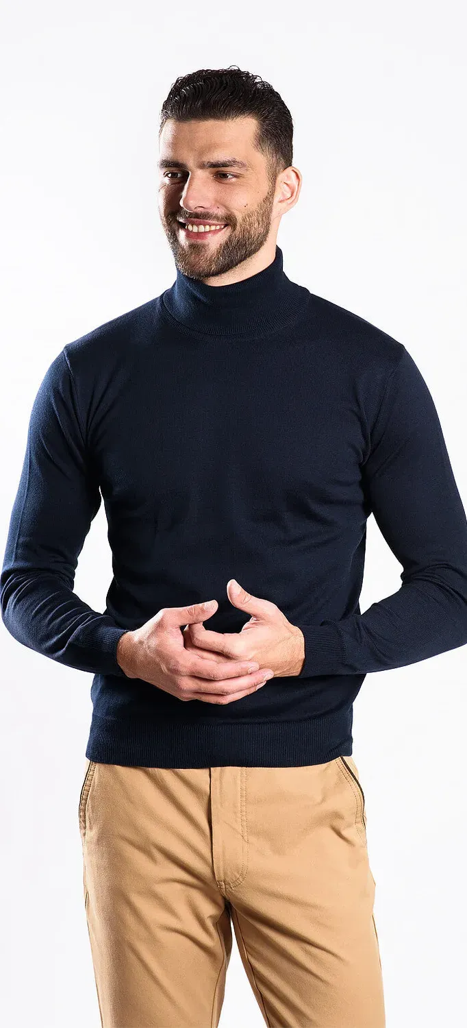 Alain Delon dolcevita blu cotone Slim Fit