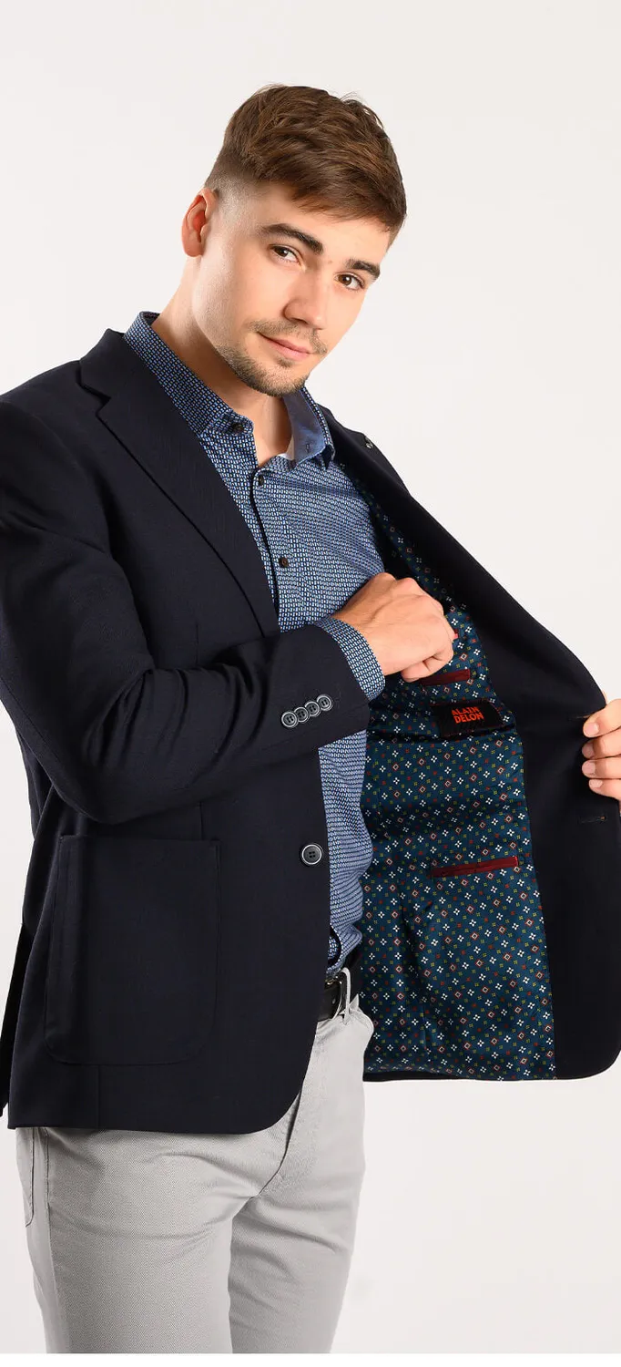 Alain Delon giacca lana blu navy tasche cucite slim fit