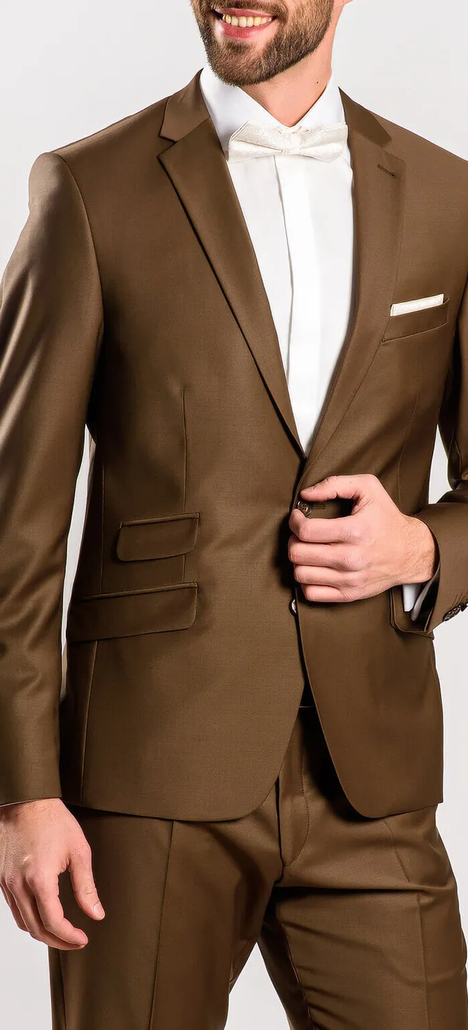 Alain Delon abito slim fit marrone nozze lana stretch