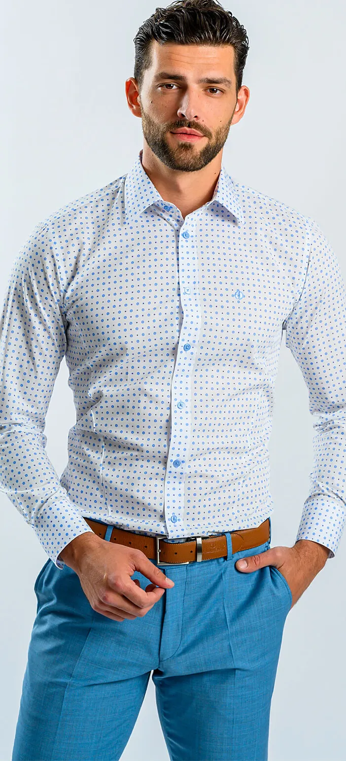 Alain Delon camicia bianca fantasia blu extra slim fit