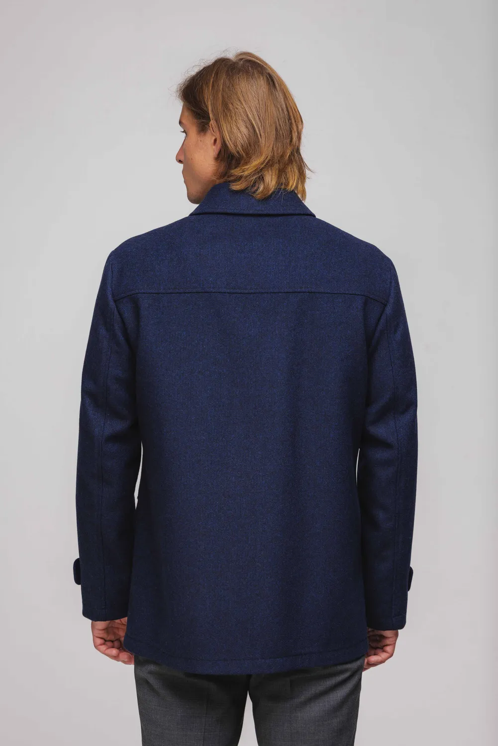 Alain Delon cappotto auto blu in lana con cerniera