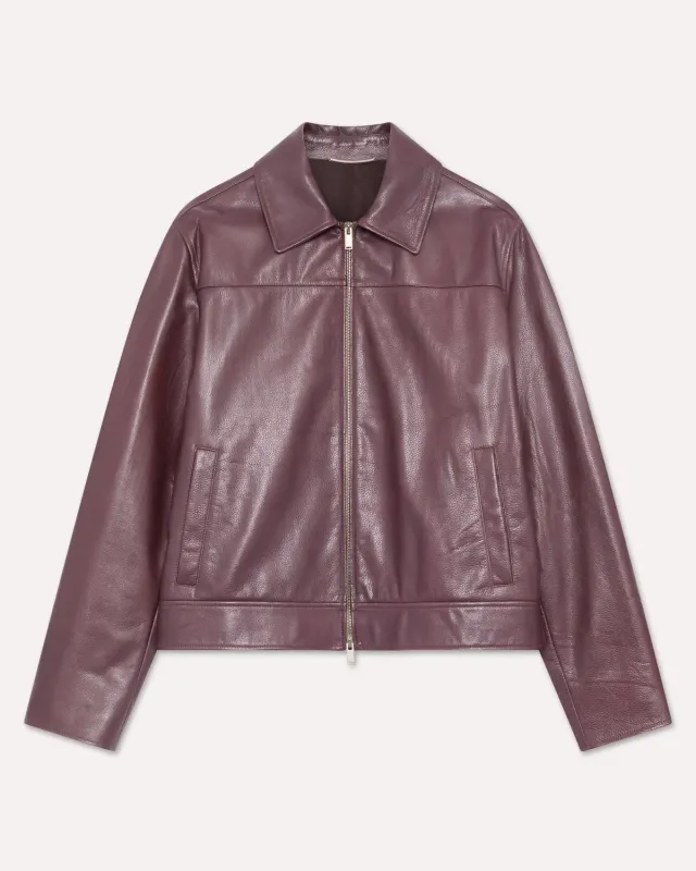 Lardini Giubbino pelle vitello marrone zip collo camicia