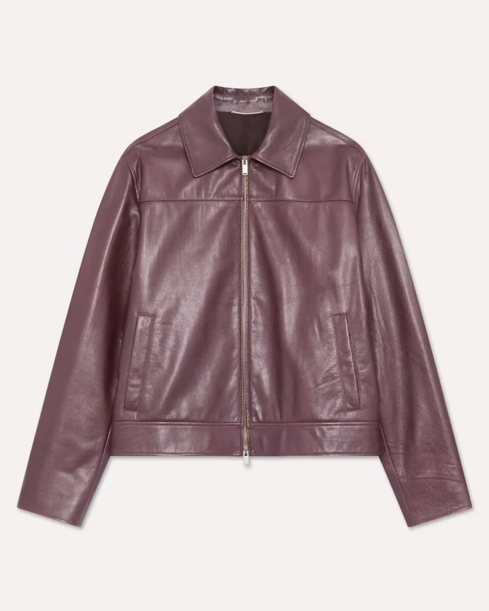 Lardini Giubbino pelle vitello marrone zip collo camicia