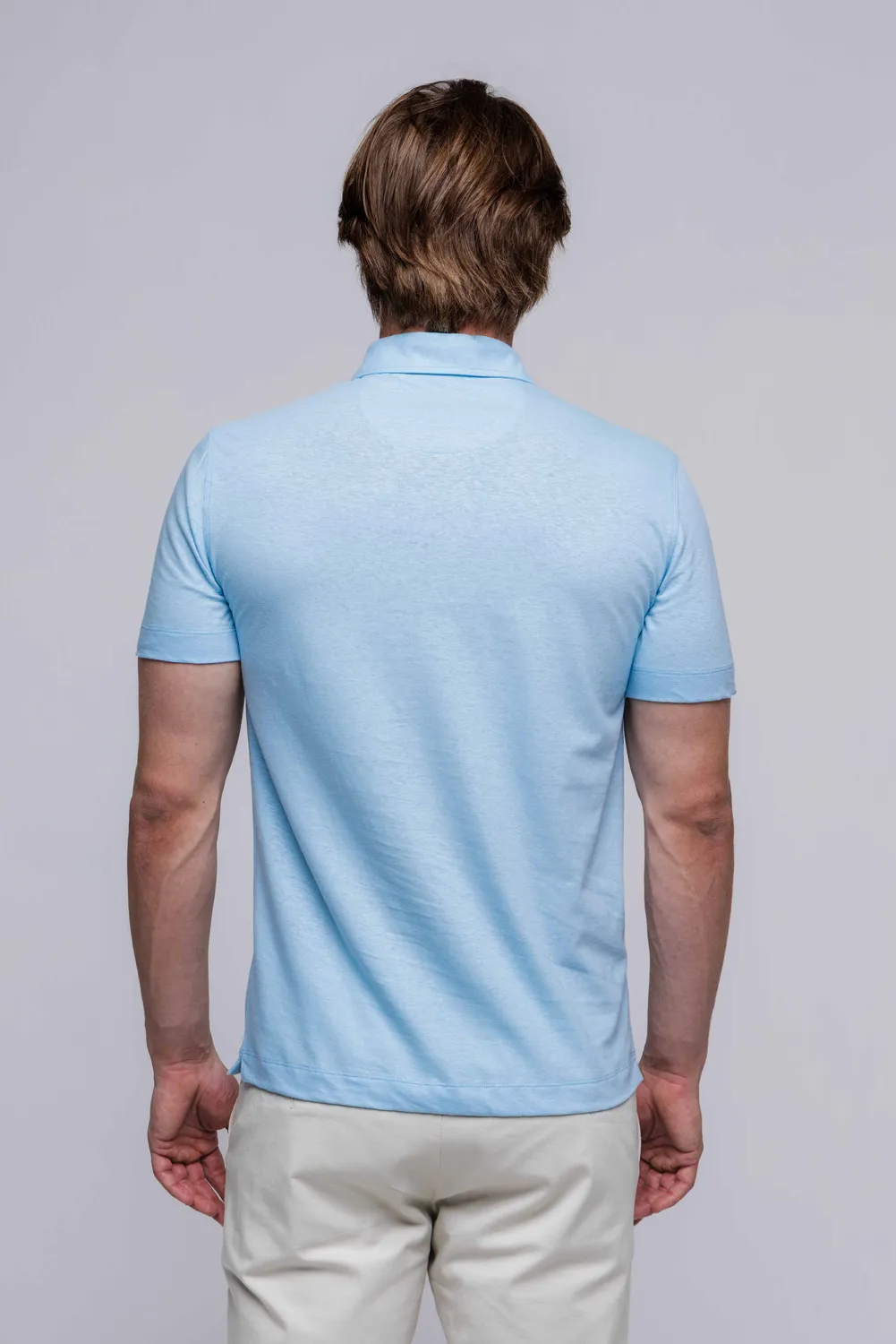Alain Delon Polo Azzurra Lino e Cotone Manica Corta