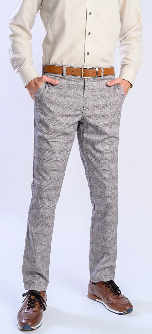 Alain Delon chino beige a quadri slim fit cotone